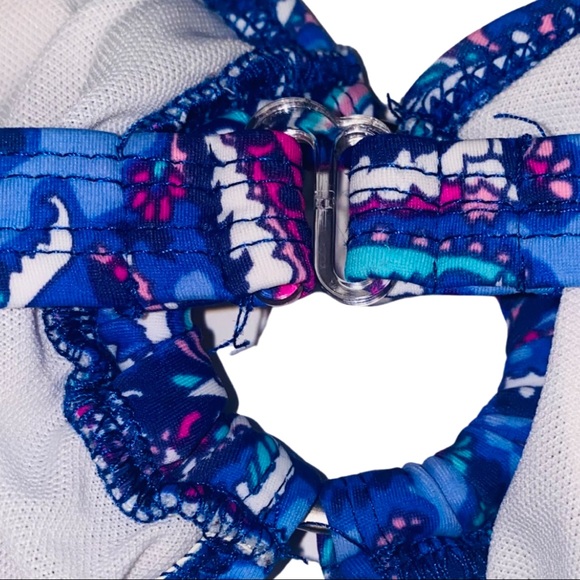 Kirra Swim | Blue & Pink Paisley Keyhole Boho Ruffled Bandeau Bikini | Size L - Picture 4 of 5